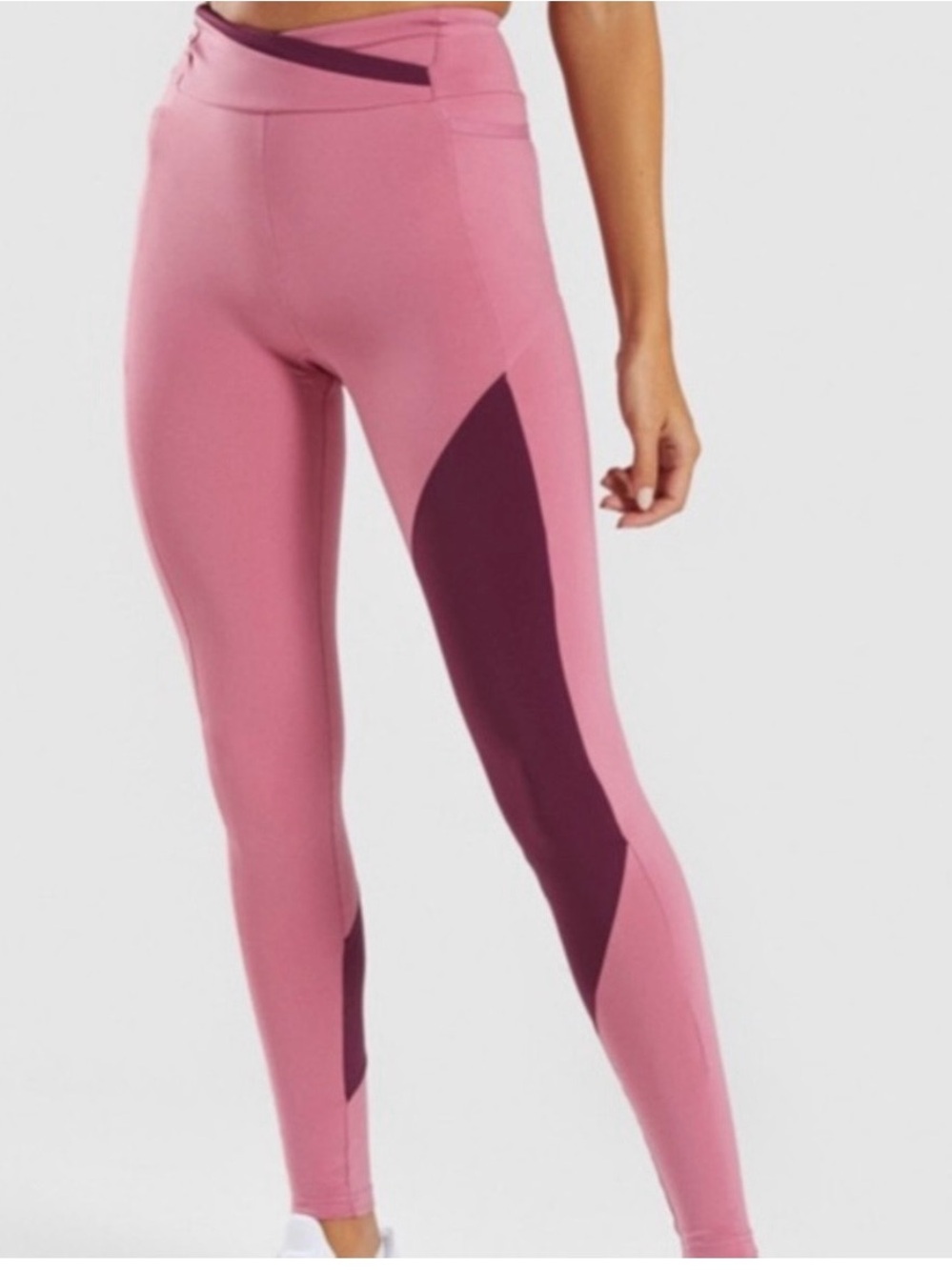 Gymshark Asymmetric Colorblock Dusty Pink/Dark Ruby Leggings Size‎ XS